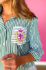 SSYS Collette Poplin Stripe Embroidery Top In Hunter