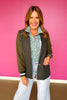 SSYS Arlene Mixed Media Varsity Blazer In Olive