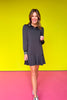 SSYS Margaret Drop Waist Collared Long Sleeve Scuba Dress In Black