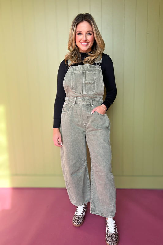 Olive Washed Barrel Overall Jumpsuit *FINAL SALE*