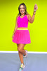 SSYS Pink Lime Orange Band Pleated Skort