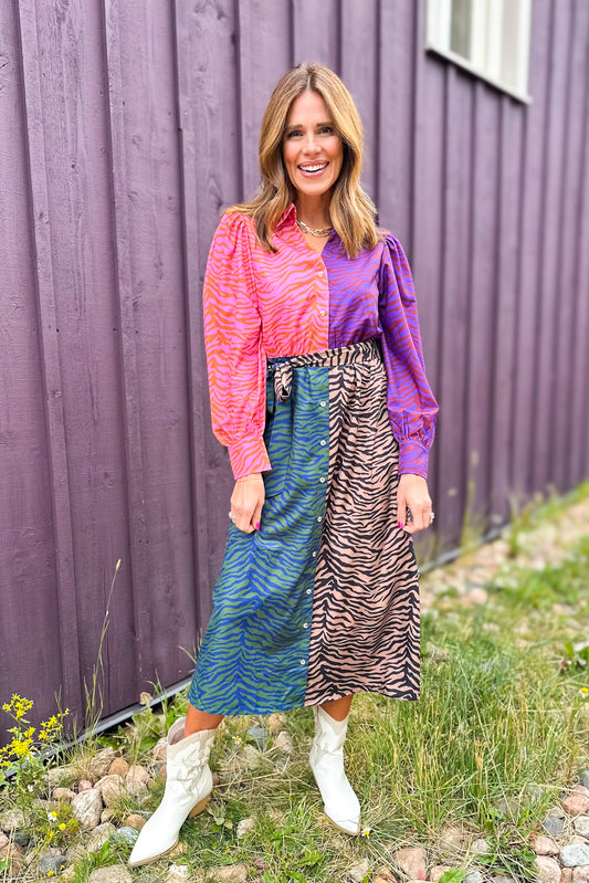 SSYS Whitney Mix Print Dress In Animal Stripes