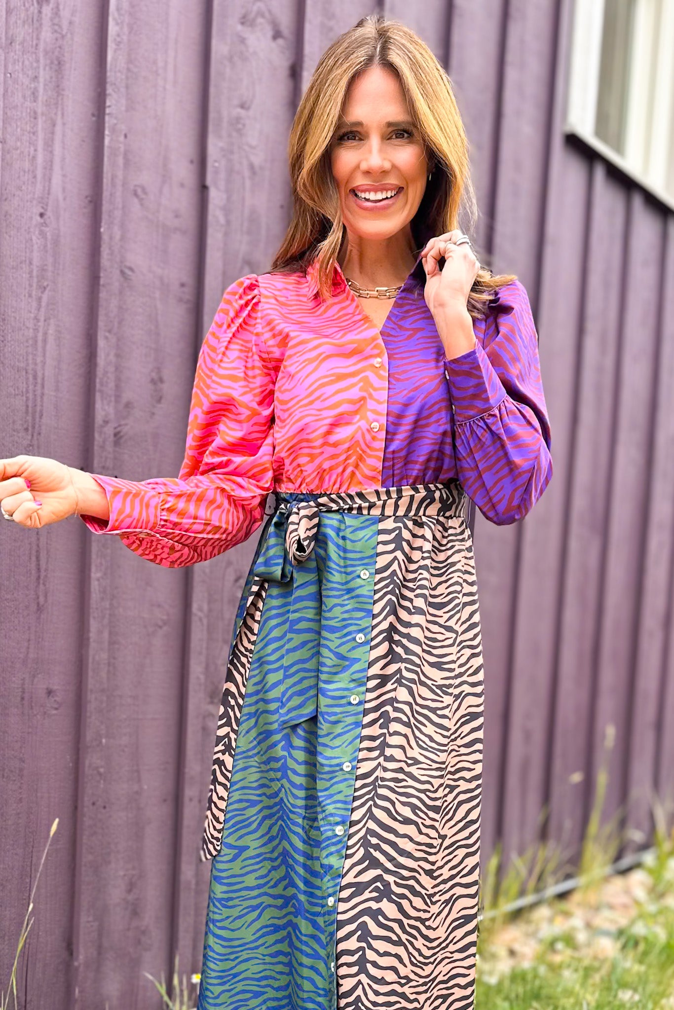 SSYS Whitney Mix Print Dress In Animal Stripes