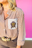 SSYS Collette Poplin Stripe Embroidery Top In Brown