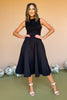 Black Boat Neck Self Belt Full Skirt Midi Dress *FINAL SALE*