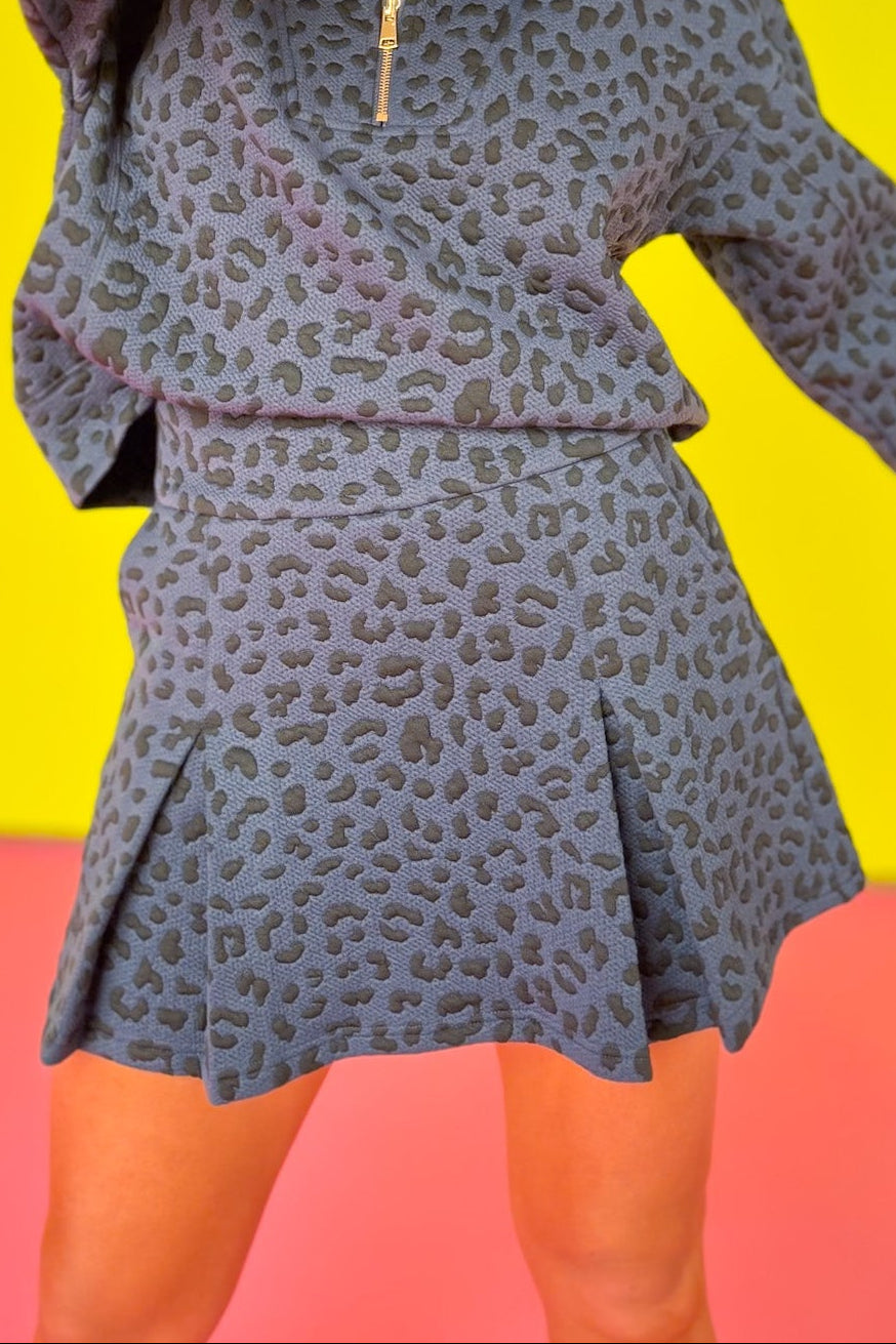 SSYS Quilted Inset Pleat Skort In Navy Animal