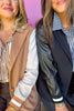 SSYS Arlene Mixed Media Varsity Blazer In Taupe
