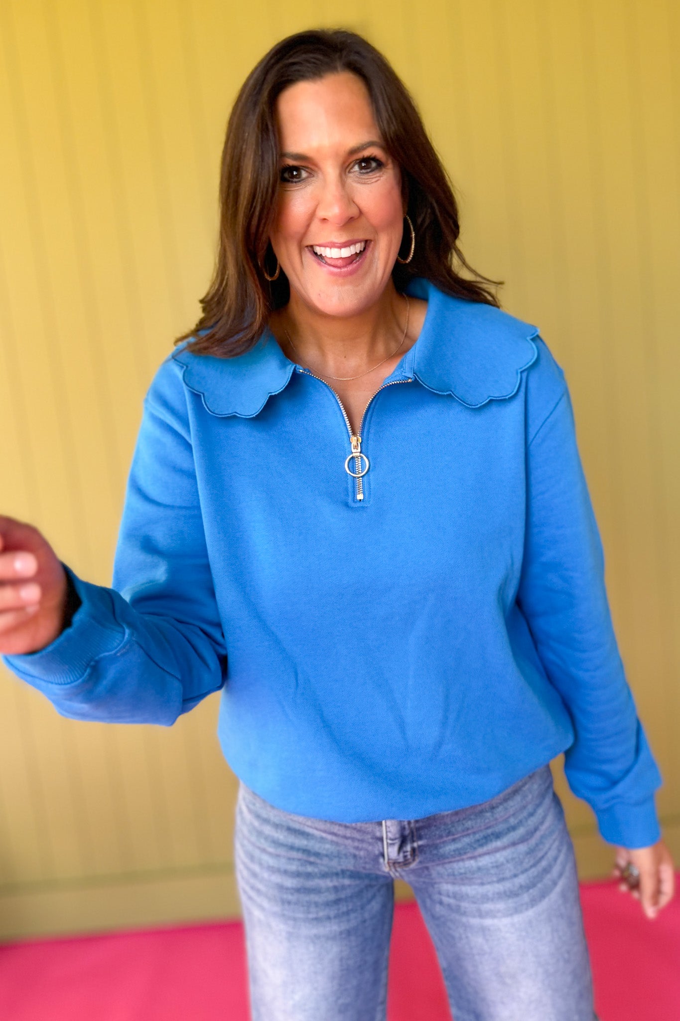 SSYS The Lucy Scallop Pullover In Bright Blue