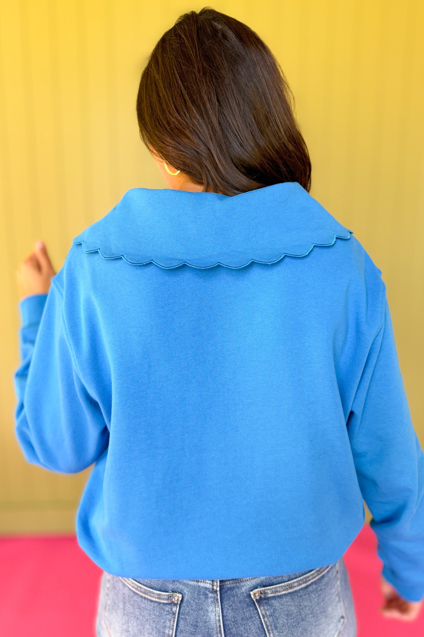 SSYS The Lucy Scallop Pullover In Bright Blue