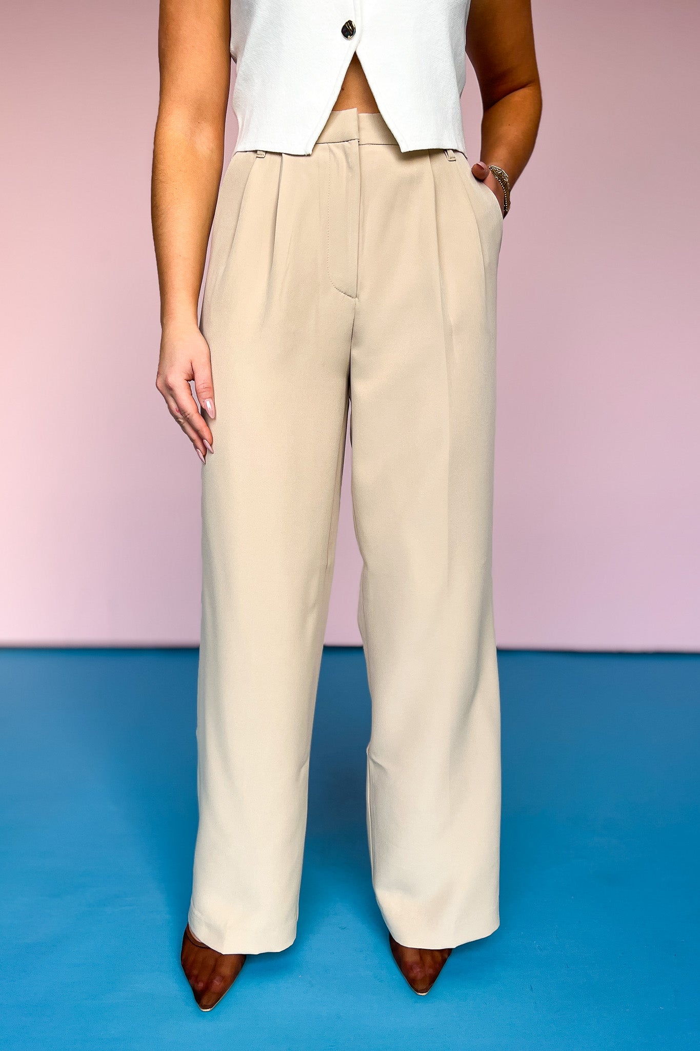 Khaki High Waist Front Pleat Wide Leg Pants *FINAL SALE* SSYS Khaki High Waist Front Pleat Wide Leg Pants *FINAL SALE* SSYS