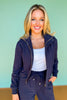 SSYS Elaina Zip Bomber Jacket In Navy