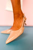 Beige Patent Heel Strap Low Heels, ssys by mallory fitzsimmons