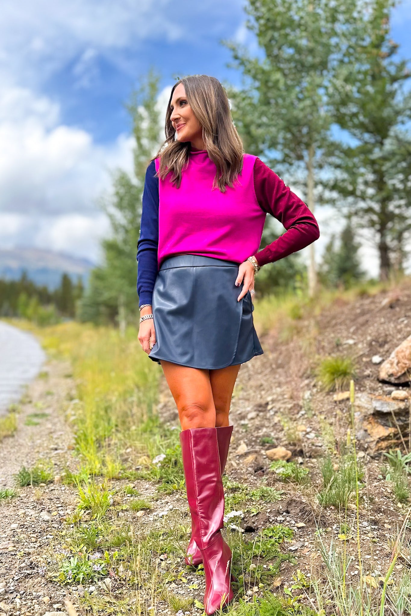 SSYS Lane Colorblock Sweater In Raspberry