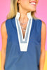SSYS Celine Navy Ivory Poplin Sleeveless Dress