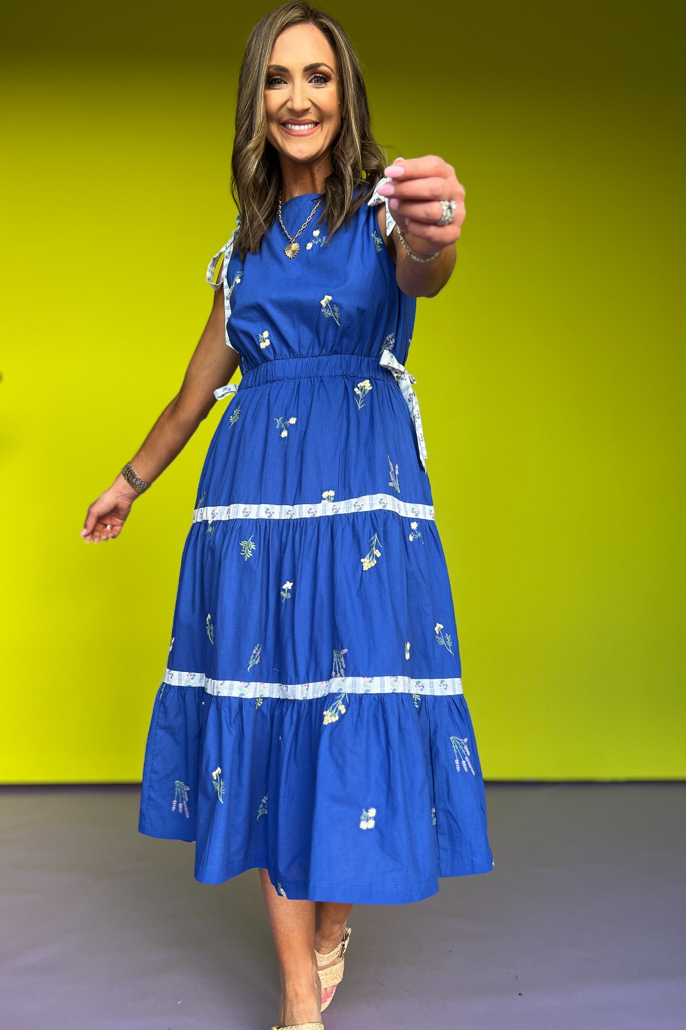 Blue Embroidered Contrast Tie Detail Midi Dress *FINAL SALE* SSYS Blue Embroidered Contrast Tie Detail Midi Dress *FINAL SALE* SSYS