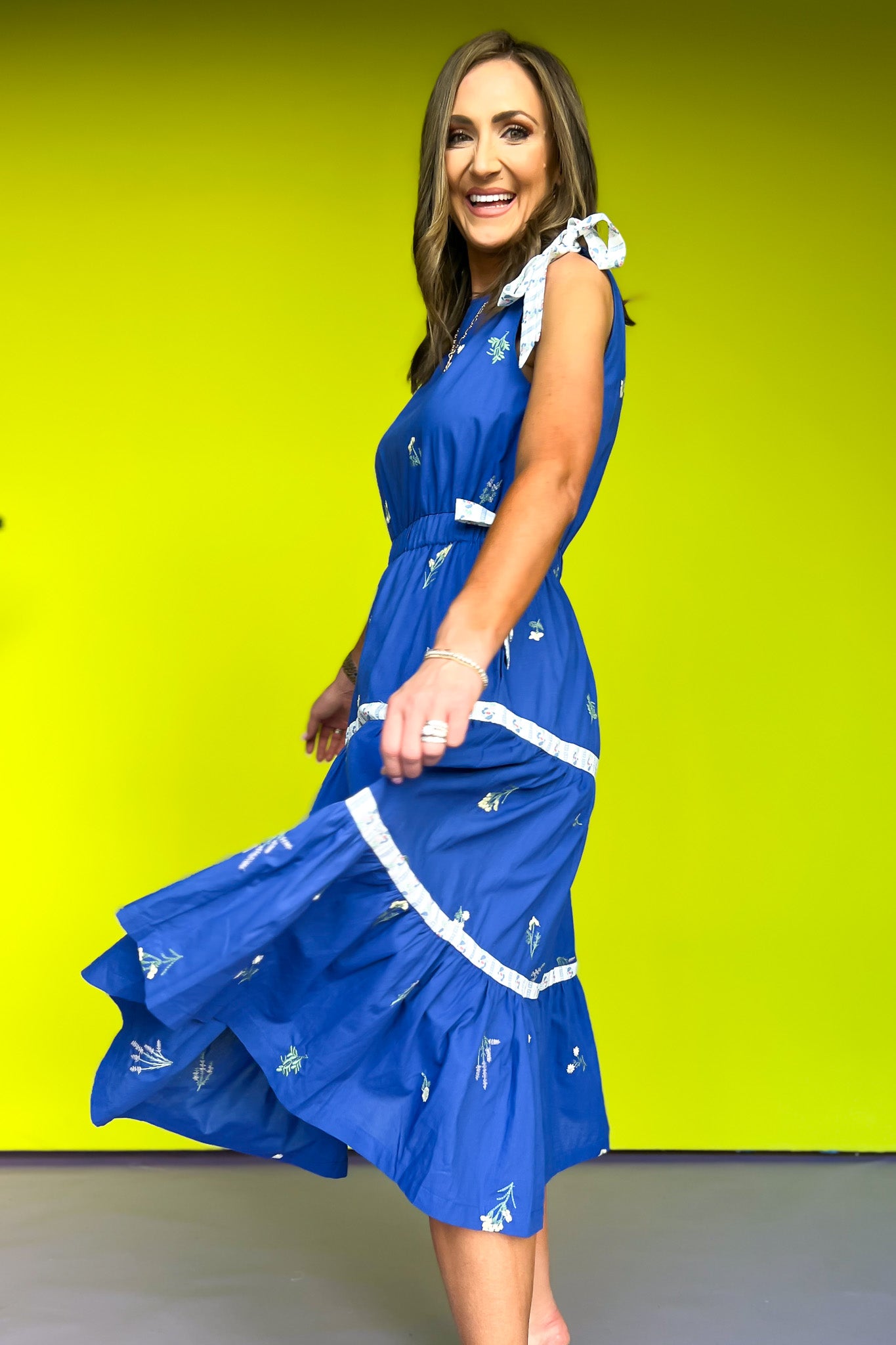 Blue Embroidered Contrast Tie Detail Midi Dress *FINAL SALE* SSYS Blue Embroidered Contrast Tie Detail Midi Dress *FINAL SALE* SSYS