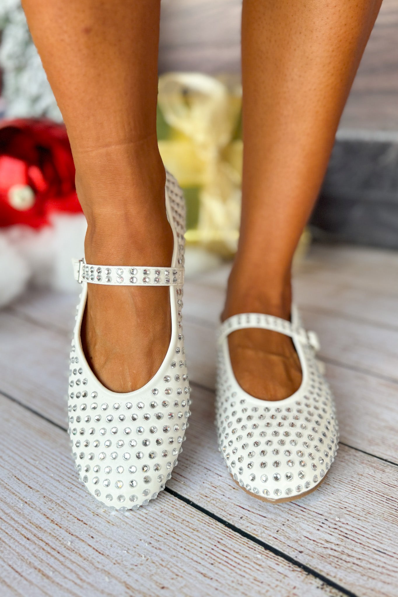 White Rhinestone Buckle Strap Ballet Flat Shoes *FINAL SALE*