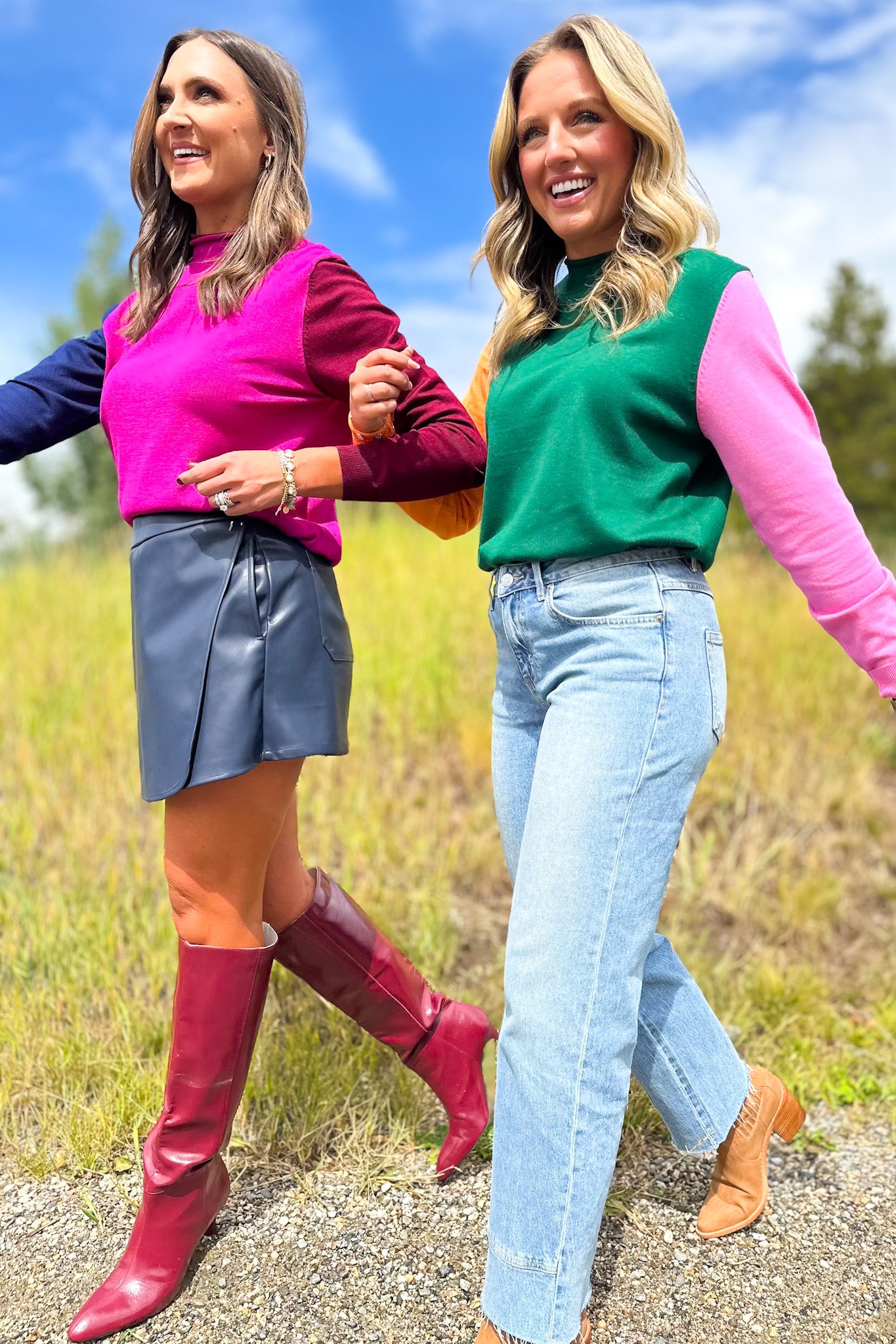 SSYS Lane Colorblock Sweater In Raspberry