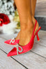 Red Diamond Bow Detail Slingback Heels *FINAL SALE*