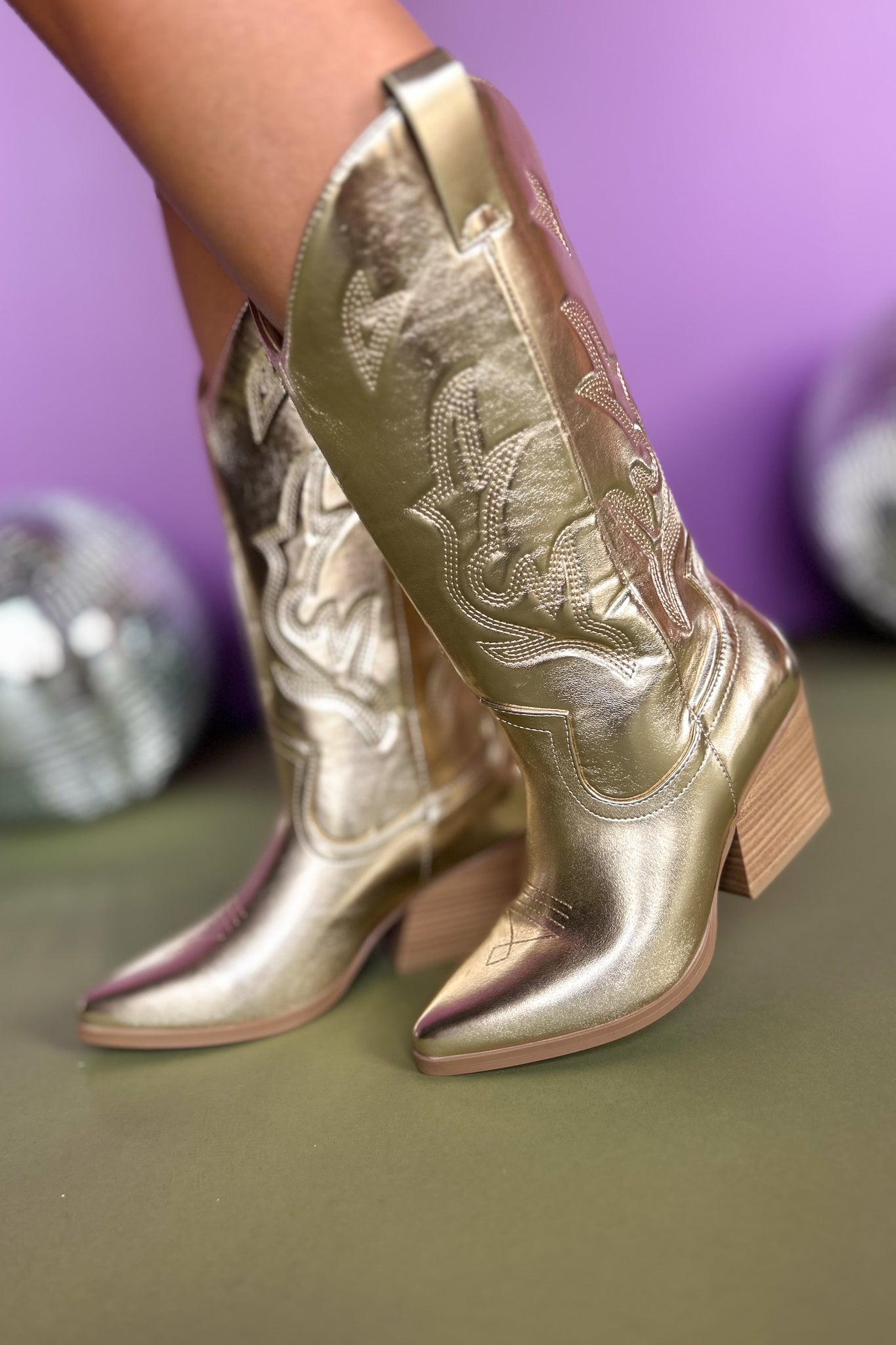 Gold Metallic Embroidered Western Boots, must have boots, elevated boots, metallic boots, concert style, gameday style, ssys by mallory fitzsimmons