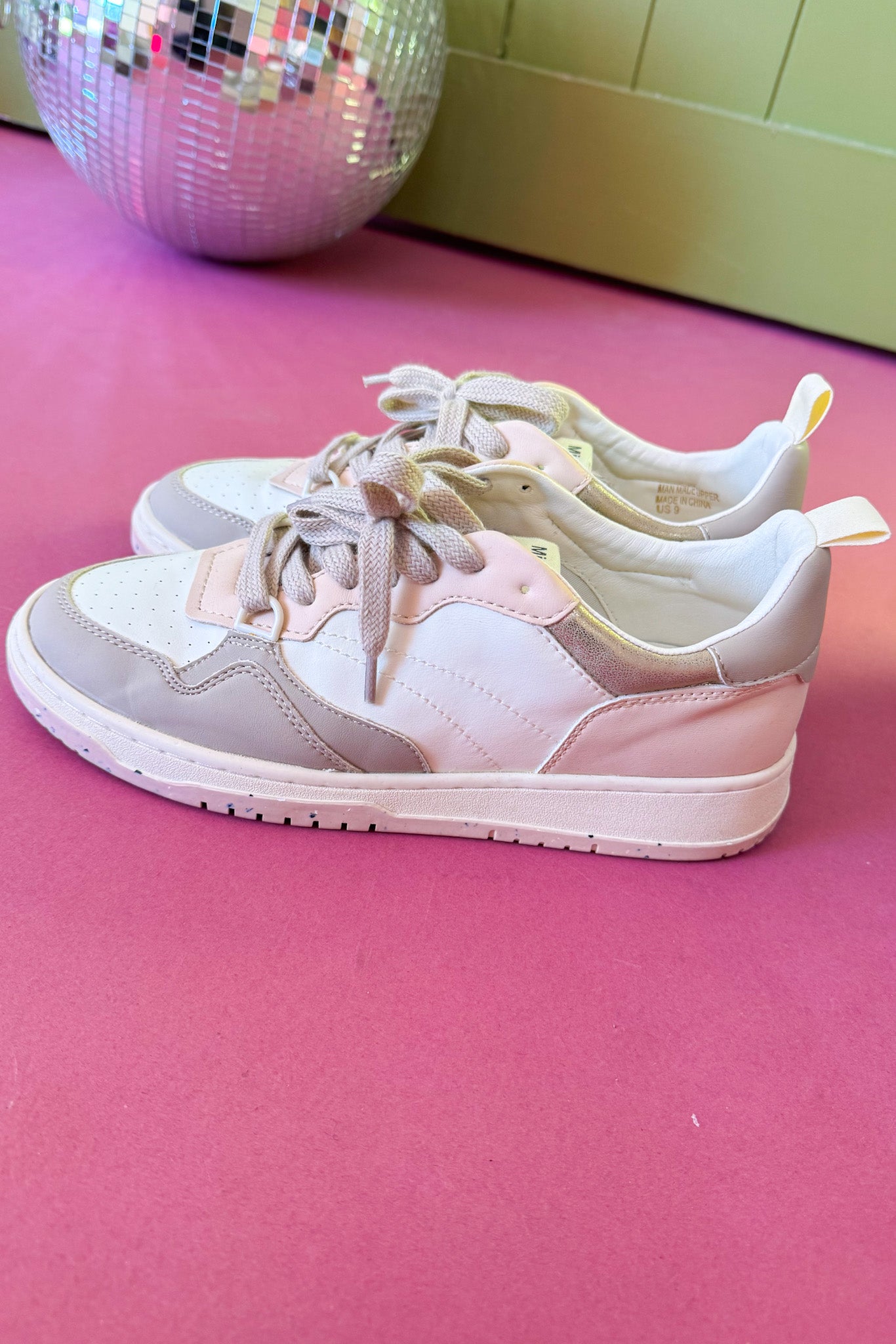 Pink Panel Metallic Accent Sneakers