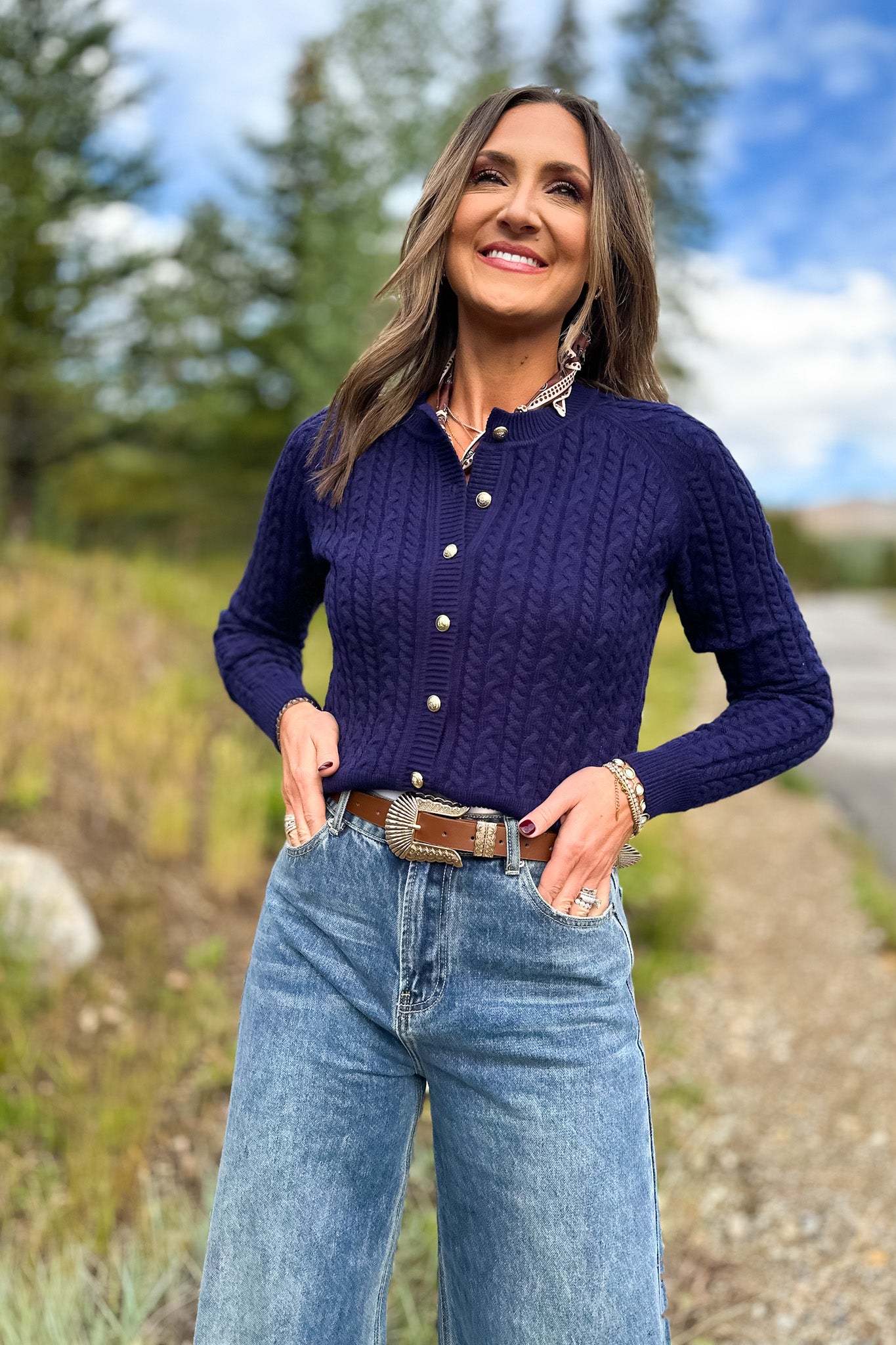SSYS Lizzy Cable Knit Cardigan In Navy