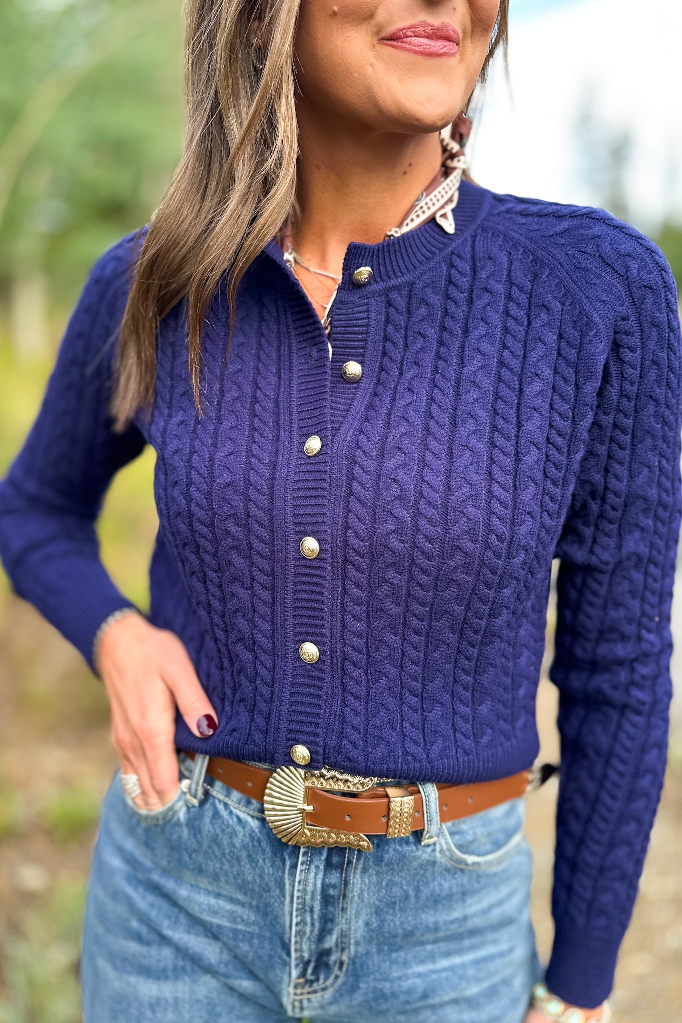 SSYS Lizzy Cable Knit Cardigan In Navy