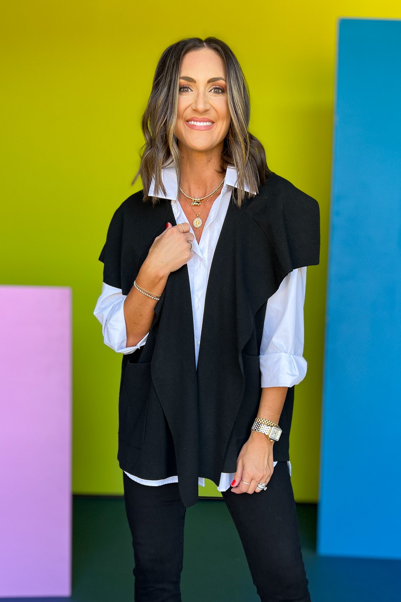  SSYS The Genevieve Open Drape Cardigan In Black, ssys fall collection, ssys fall, fall style, fall outfit, must have fall, elevated fall, mom style, office style, office outfit, fall cardigan, elevated cardigan, ssys cardigan, ssys by mallory fitzsimmons