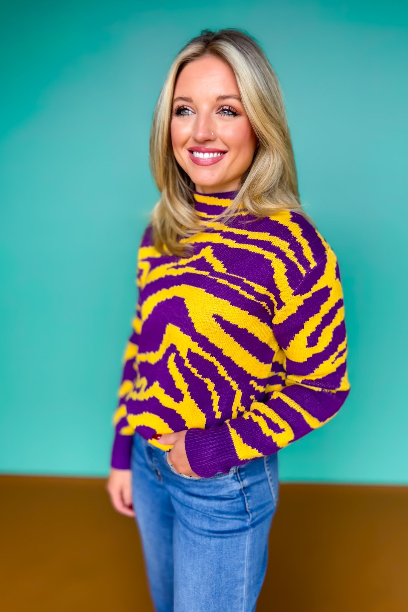 SSYS Jacey Animal Stripe Knit Sweater In Purple