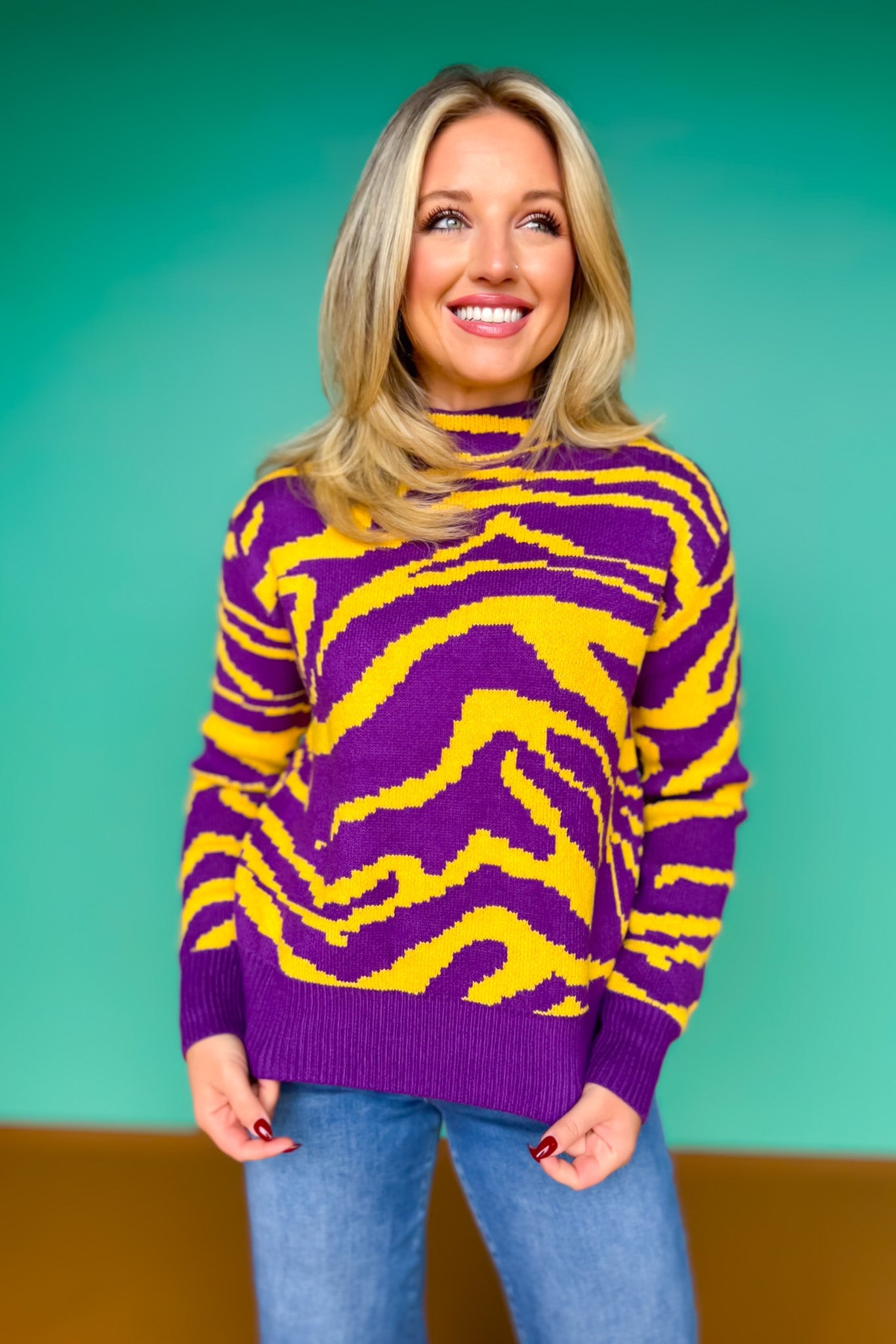 SSYS Jacey Animal Stripe Knit Sweater In Purple