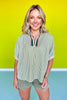 Olive Seersucker Contrast Stripe Collar Neckline Top *FINAL SALE*