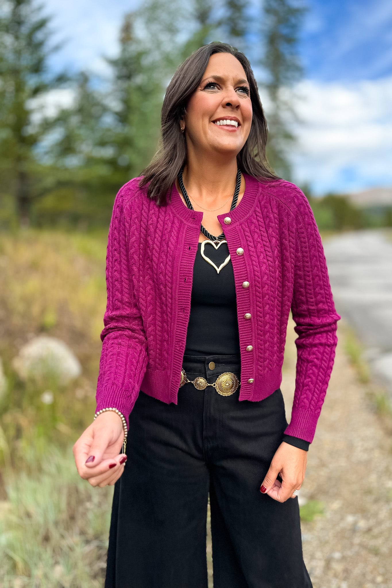 SSYS Lizzy Cable Knit Cardigan In Deep Purple