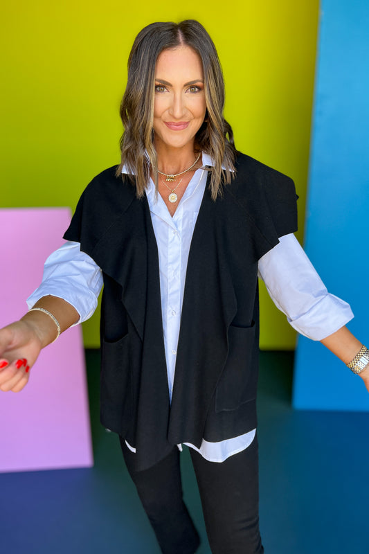  SSYS The Genevieve Open Drape Cardigan In Black, ssys fall collection, ssys fall, fall style, fall outfit, must have fall, elevated fall, mom style, office style, office outfit, fall cardigan, elevated cardigan, ssys cardigan, ssys by mallory fitzsimmons