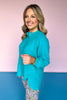 Teal High Low Round Hem Henley Top *FINAL SALE*