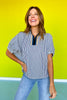 Navy Seersucker Contrast Stripe Collar Neckline Top *FINAL SALE*