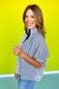 Navy Seersucker Contrast Stripe Collar Neckline Top *FINAL SALE*