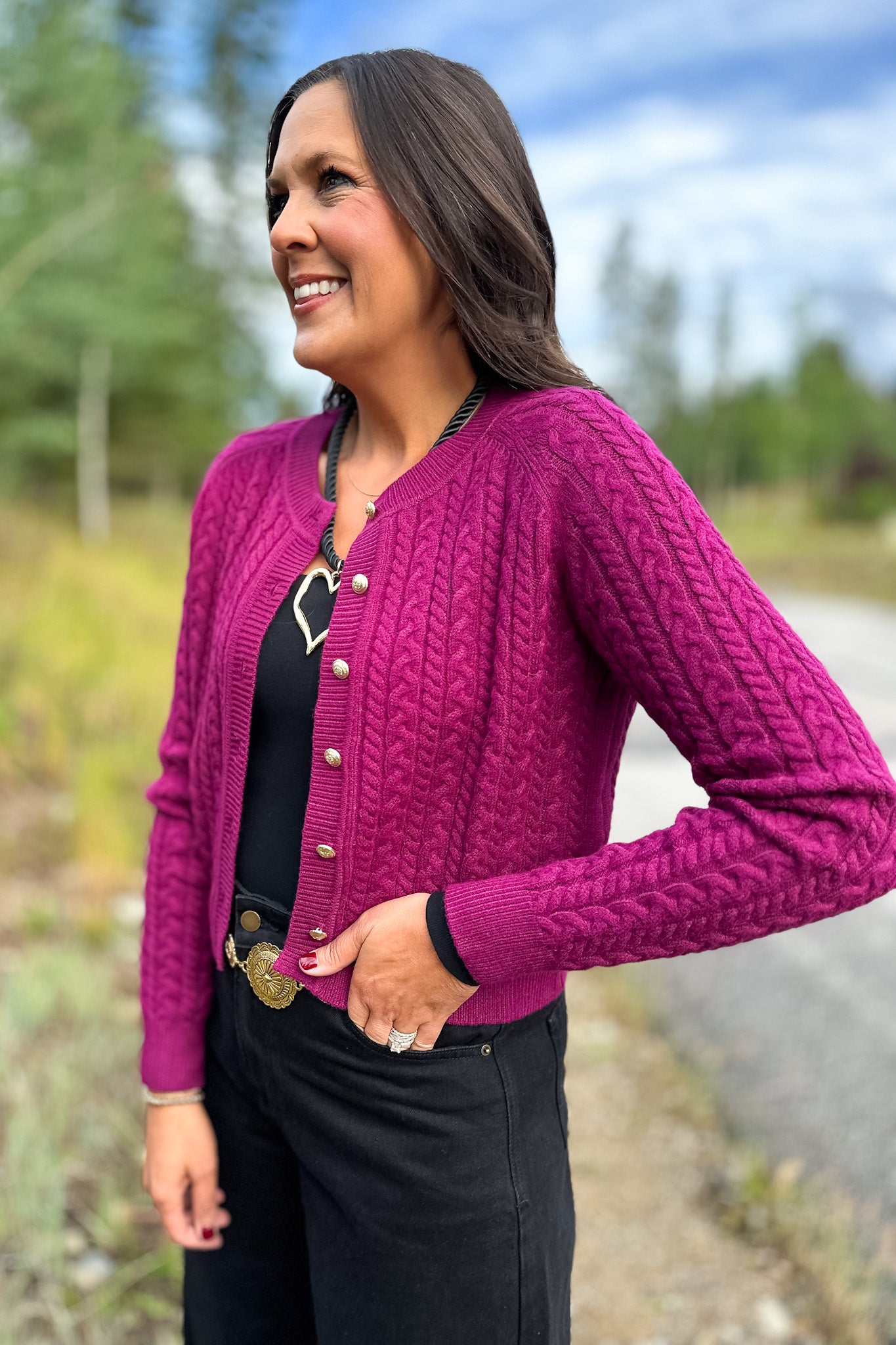 SSYS Lizzy Cable Knit Cardigan In Deep Purple