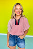Rust Seersucker Contrast Stripe Collar Neckline Top *FINAL SALE*