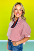 Rust Seersucker Contrast Stripe Collar Neckline Top *FINAL SALE*