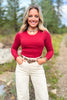 SSYS Ribbed Crew Neck Long Sleeve Top In Maroon