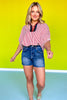 Rust Seersucker Contrast Stripe Collar Neckline Top *FINAL SALE*