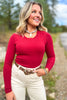 SSYS Ribbed Crew Neck Long Sleeve Top In Maroon