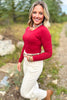 SSYS Ribbed Crew Neck Long Sleeve Top In Maroon