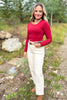 SSYS Ribbed Crew Neck Long Sleeve Top In Maroon