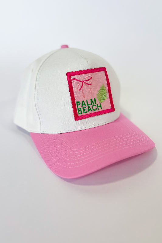 Pink Embroidered Palm Beach Hat, accessory, hat, trucker hat, trendy hat, elevated hat, must have hat, ssys by mallory fitzsimmons