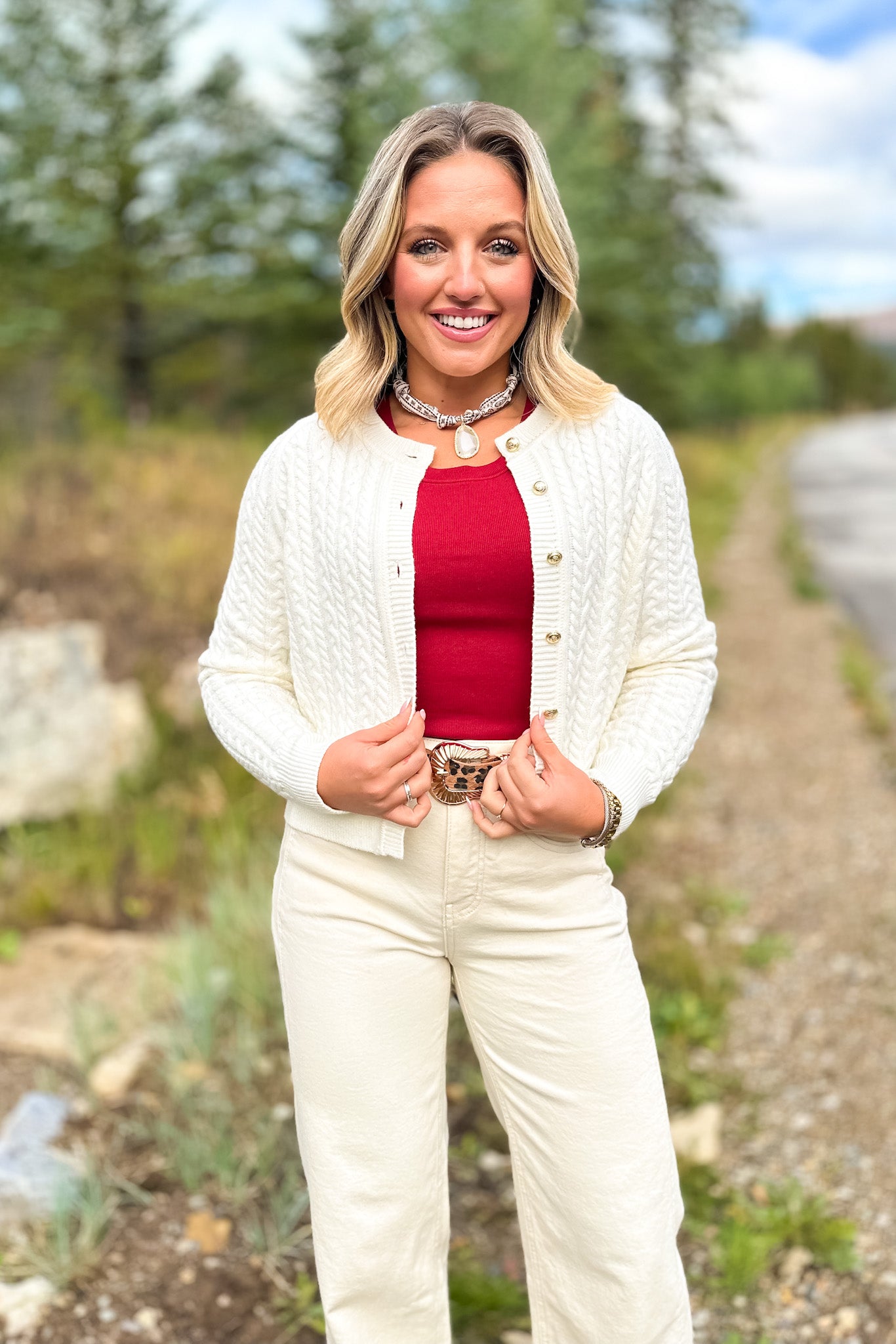 SSYS Lizzy Cable Knit Cardigan In Ivory