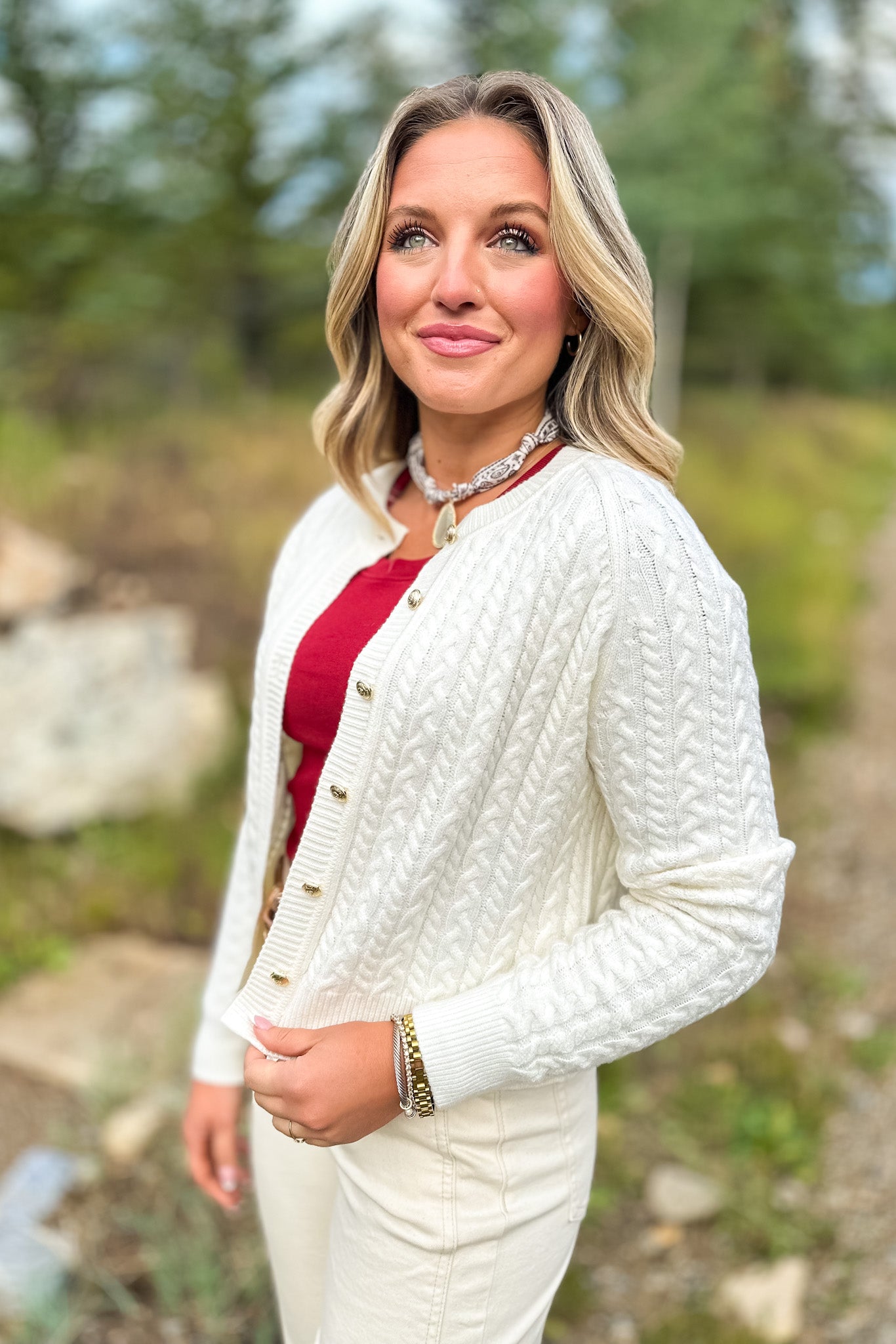 SSYS Lizzy Cable Knit Cardigan In Ivory