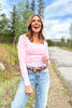 SSYS Ribbed Square Neck Long Sleeve Top In Ice Pink