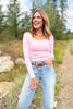 SSYS Ribbed Square Neck Long Sleeve Top In Ice Pink