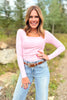 SSYS Ribbed Square Neck Long Sleeve Top In Ice Pink